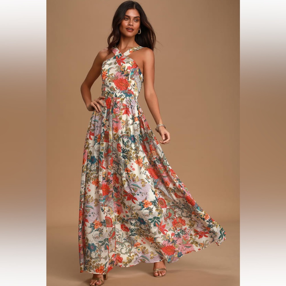 Lulu’s Lilja Cream Floral Print Maxi Dress